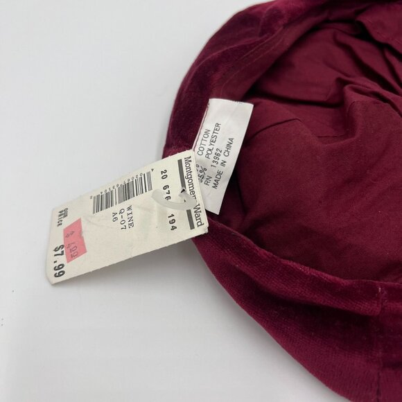 Vintage Montgomery Ward Newsboy Cap Wine Raspberry Velvet Cotton Polyester Blend - Picture 5 of 8